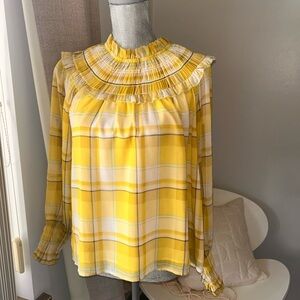 Yellow Plaid Ruffle Blouse